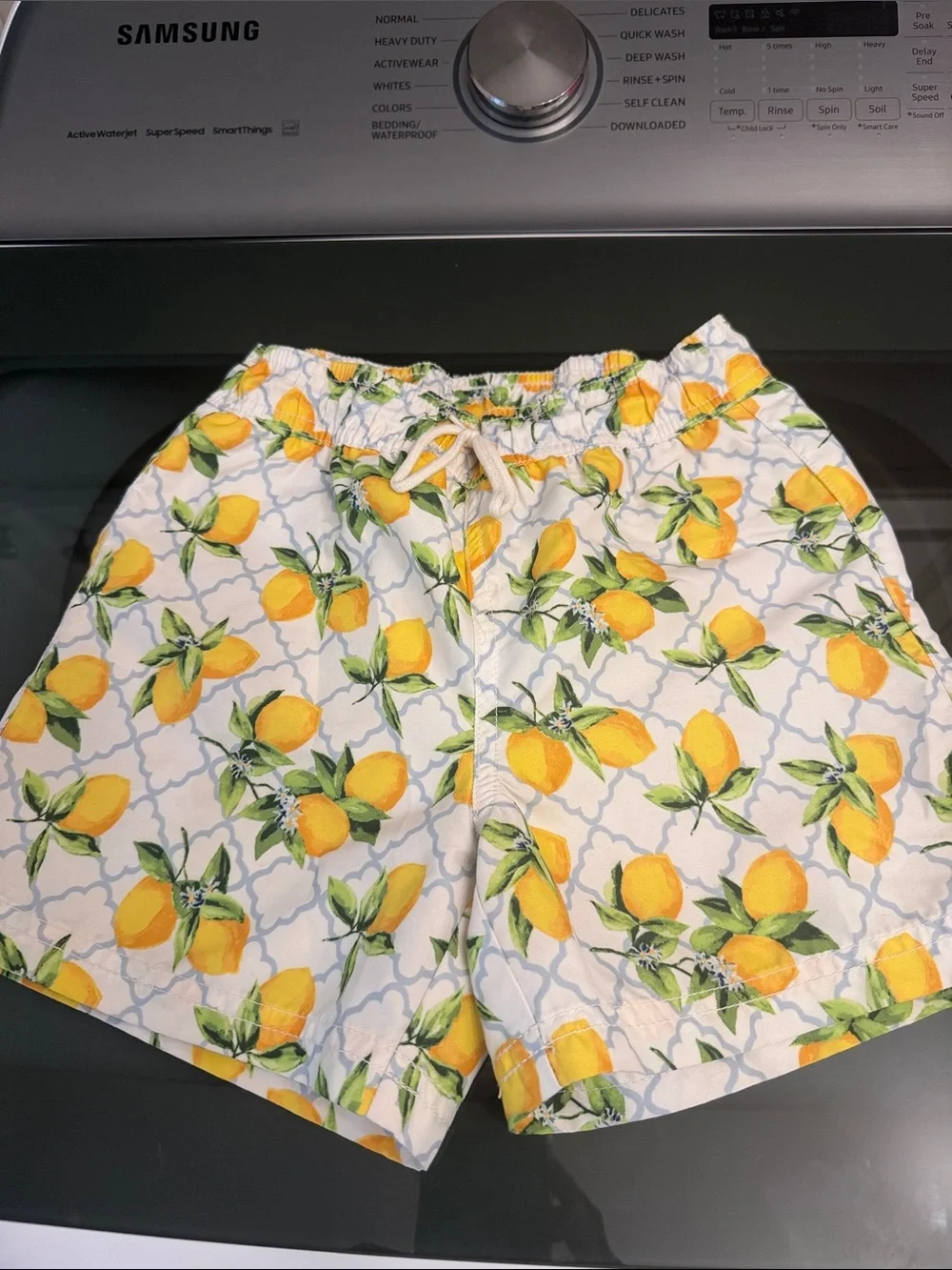 Boys size 5 Janie and Jack White Lemon Print Swim Shorts